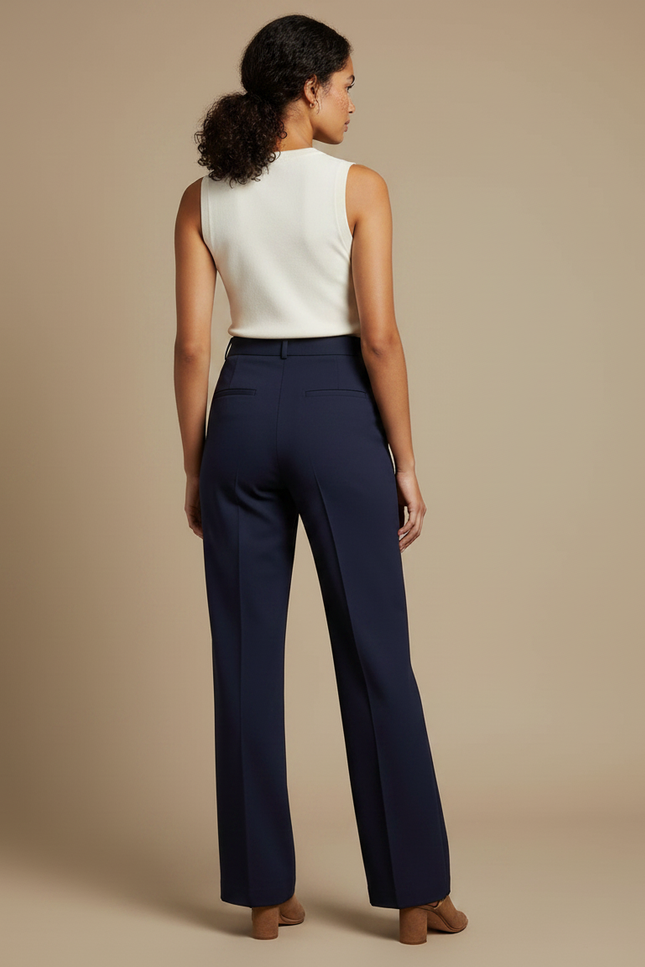 Pantalon Chino Bleu Marine Droit Élégant Femme - Gabardine - vue 2