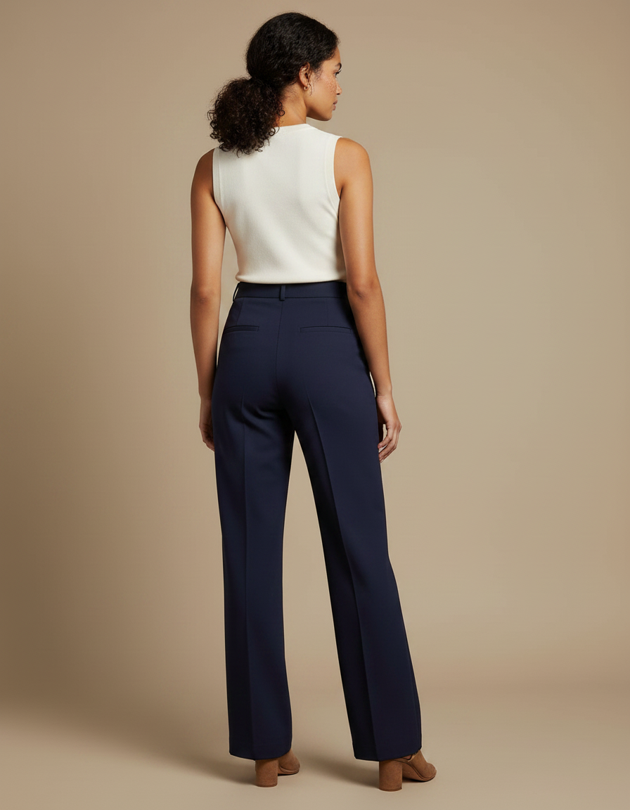Pantalon Chino Bleu Marine Droit Élégant Femme - Gabardine - vue 2