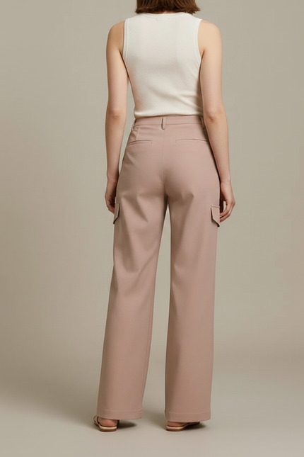 Pantalon Chino Cargo Effet Decontracte - Beige Gabardine - vue 2