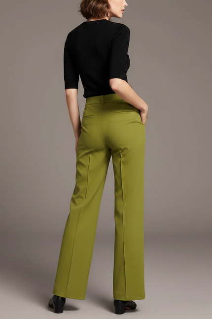 Pantalon Chino Vert Olive Fluide Taille Haute Décontracté - Polyester - vue 2