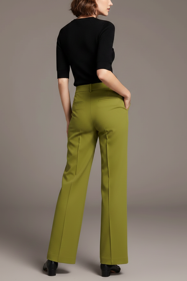 Pantalon Chino Vert Olive Fluide Taille Haute Décontracté - Polyester - vue 2