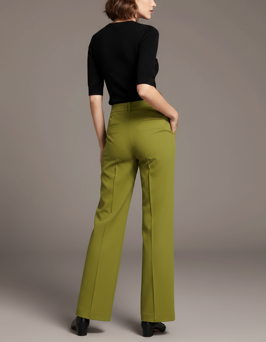 Pantalon Chino Vert Olive Fluide Taille Haute Décontracté - Polyester - vue 2