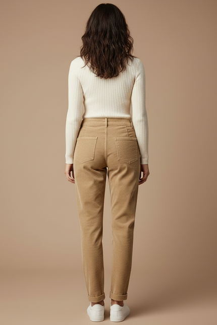 Pantalon Chino Beige Côtelé Décontracté Femme Fluide - Cordé - vue 2
