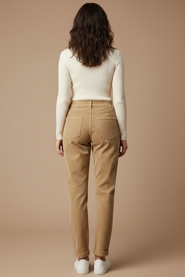 Pantalon Chino Beige Côtelé Décontracté Femme Fluide - Cordé - vue 2