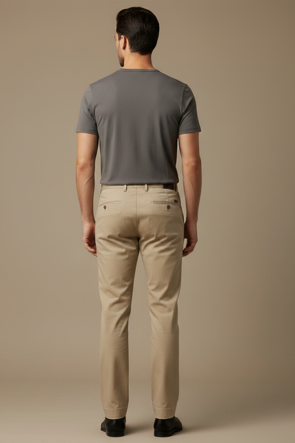 Pantalon Chino Beige Coton Coupe Droite Classique Homme - vue 2