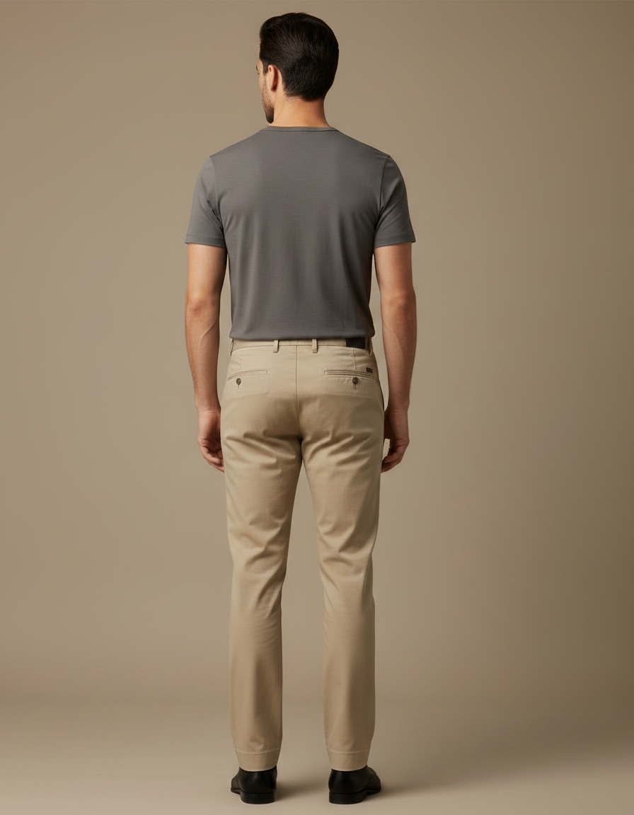 Pantalon Chino Beige Coton Coupe Droite Classique Homme - vue 2