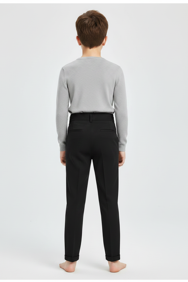 Pantalon Chino Noir Slim Boutons Dorés Élégant - Gabardine - vue 2