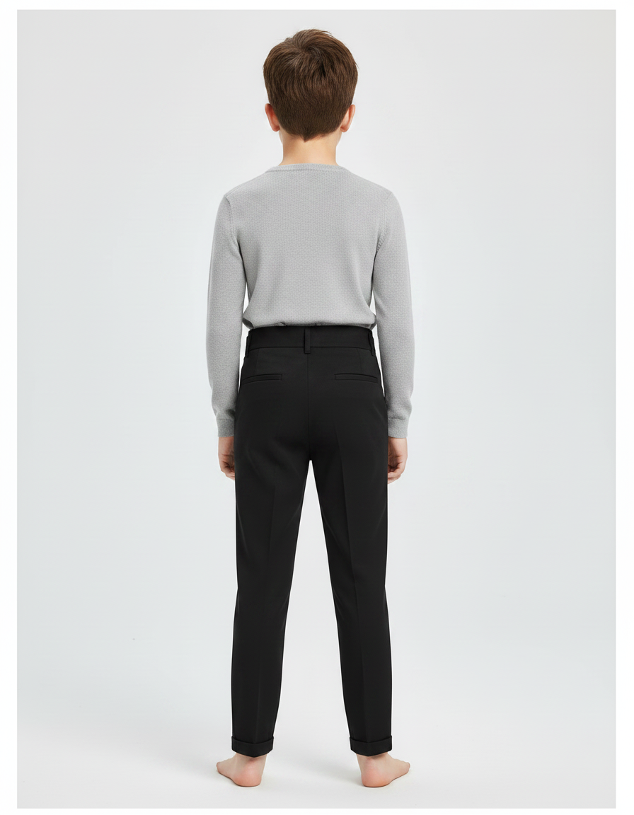 Pantalon Chino Noir Slim Boutons Dorés Élégant - Gabardine - vue 2
