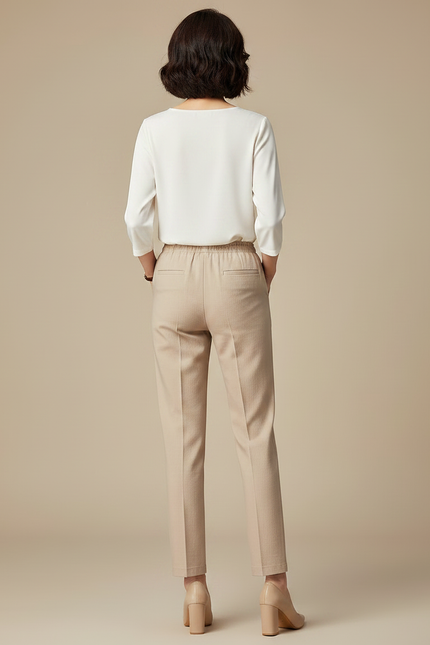 Pantalon Chino Beige Coupe Droite Élastique Femme - Coton - vue 2