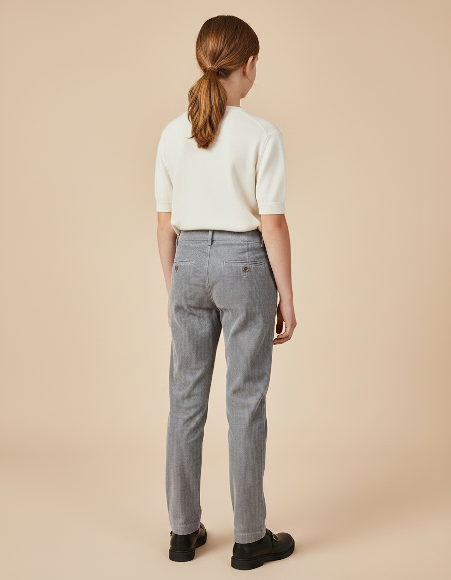 Pantalon Chino Gris Côtelé Droit Décontracté Enfant - Cordé - vue 2