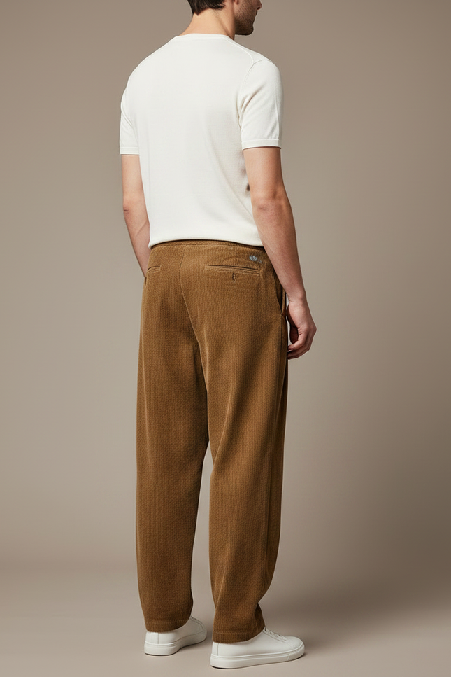 Pantalon Chino Marron Côtelé Ample Cordon Homme - Cordé - vue 2