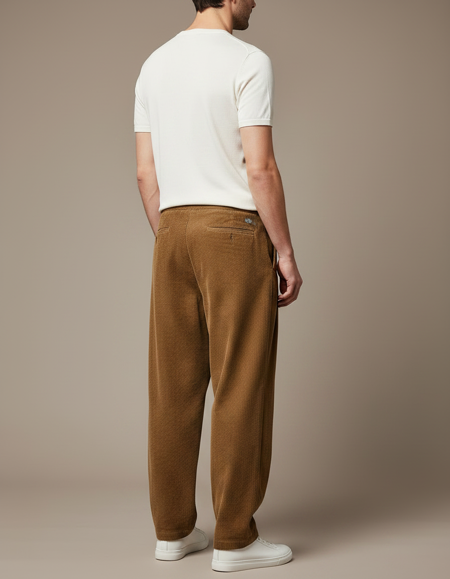 Pantalon Chino Marron Côtelé Ample Cordon Homme - Cordé - vue 2