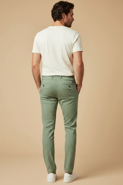 Pantalon Chino Vert Motif Gaufre Slim Casual Homme - Coton - vue 2