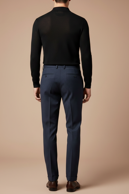 Pantalon Chino Bleu Marine Plissé Élégant Homme Rayé - Laine - vue 2