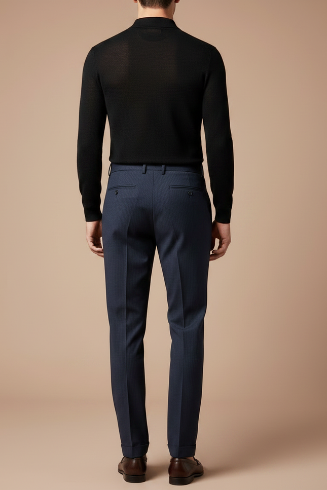 Pantalon Chino Bleu Marine Plissé Élégant Homme Rayé - Laine - vue 2