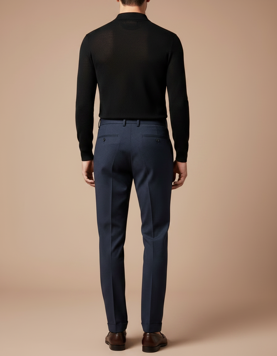 Pantalon Chino Bleu Marine Plissé Élégant Homme Rayé - Laine - vue 2