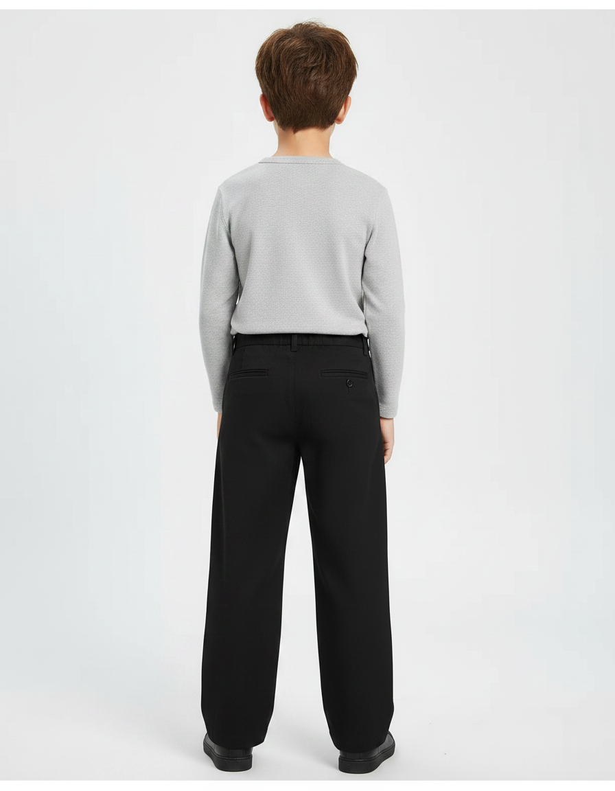 Pantalon Chino Noir Ample Décontracté Enfant Uni - Gabardine - vue 2