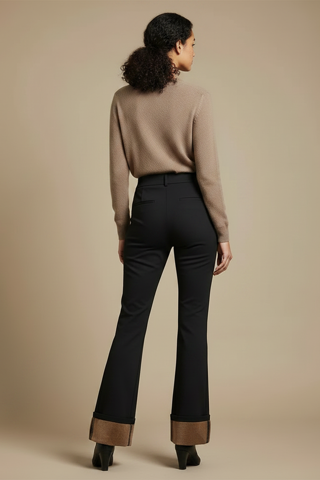 Pantalon Chino Noir Évasé Doublure Polaire Femme - Gabardine - vue 2