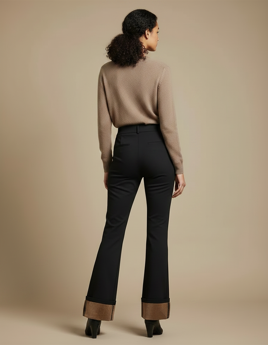 Pantalon Chino Noir Évasé Doublure Polaire Femme - Gabardine - vue 2