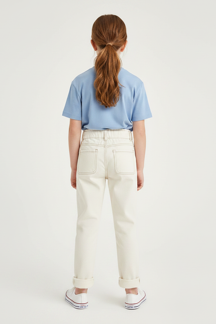 Pantalon Chino Écru Ample Coton Enfant Décontracté - Beige - vue 2