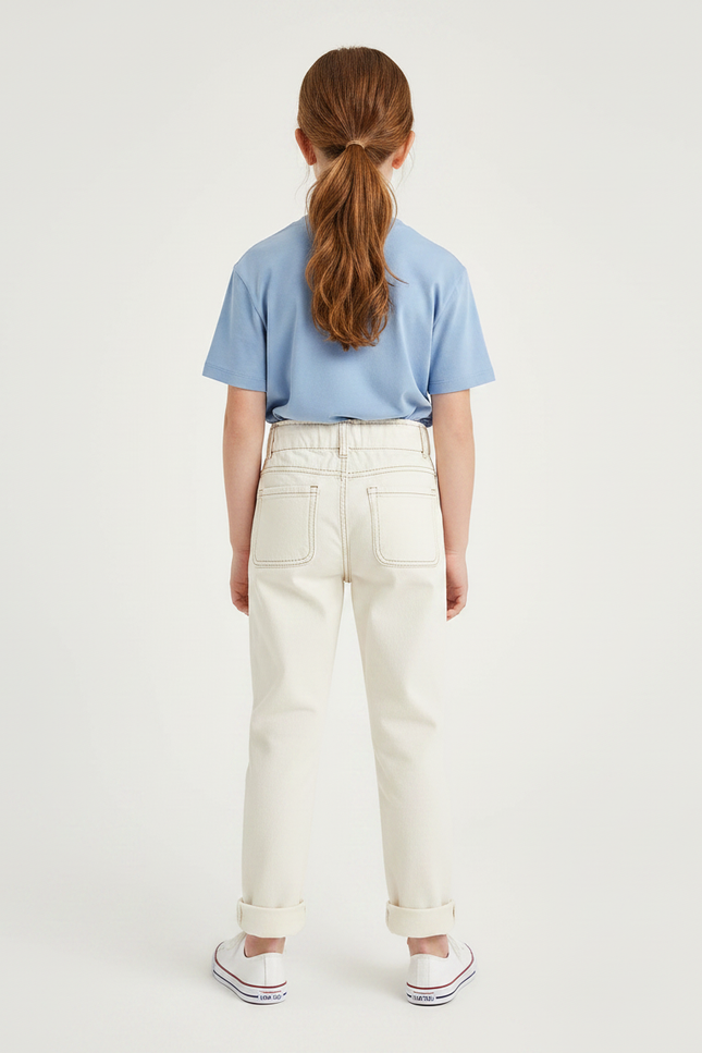 Pantalon Chino Écru Ample Coton Enfant Décontracté - Beige - vue 2