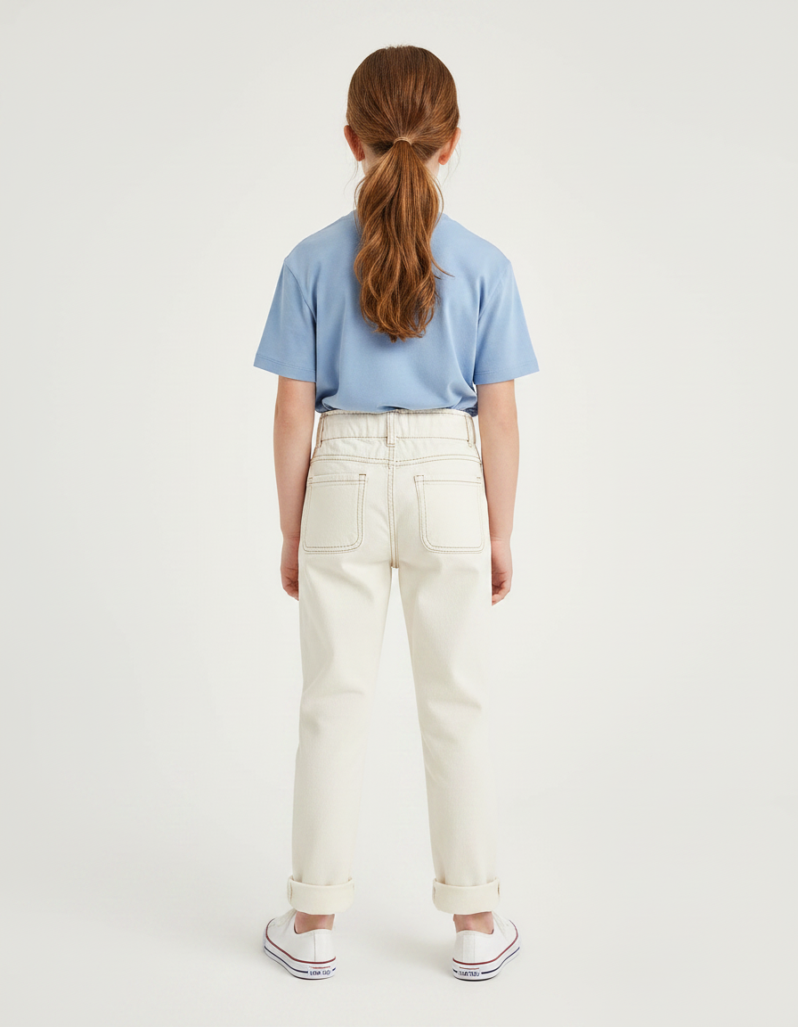 Pantalon Chino Écru Ample Coton Enfant Décontracté - Beige - vue 2