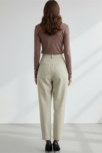 Pantalon Chino Beige Droit Taille Haute Élégant Femme - Polyester - vue 2