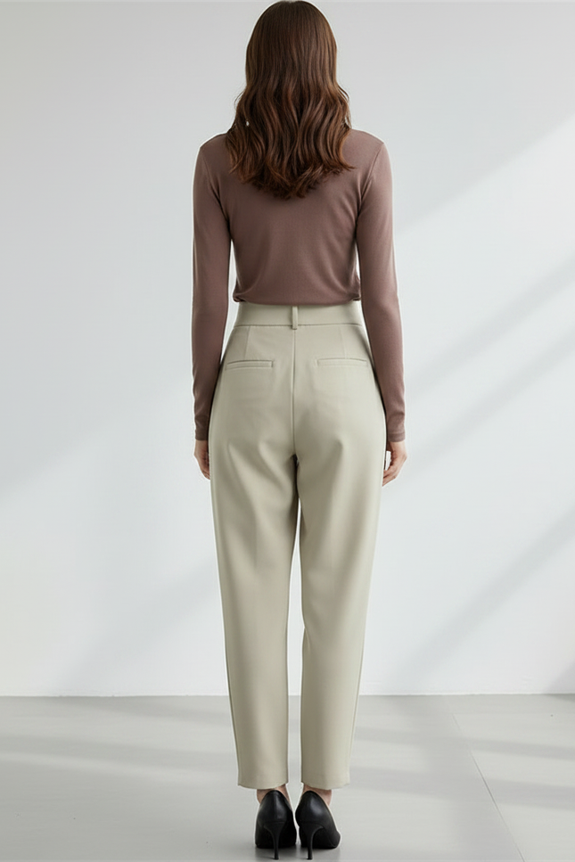 Pantalon Chino Beige Droit Taille Haute Élégant Femme - Polyester - vue 2
