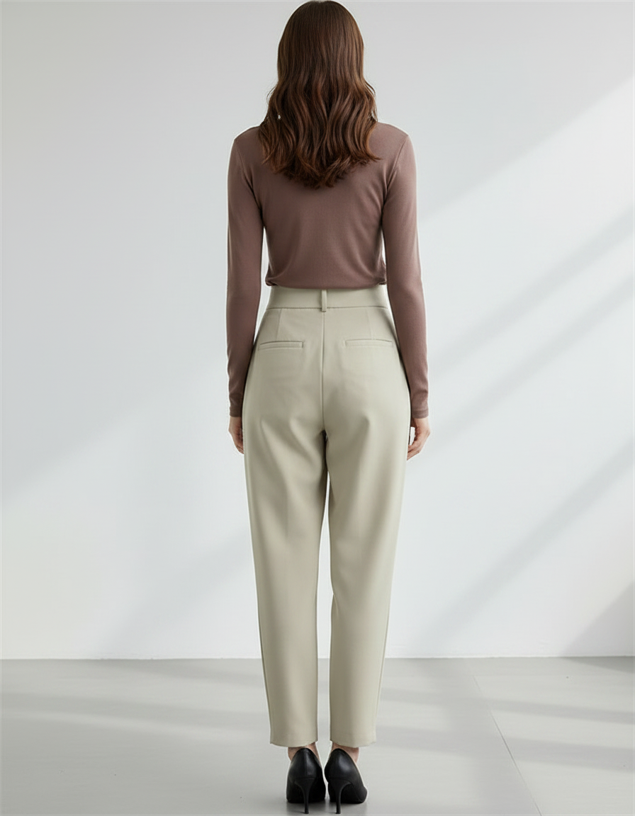 Pantalon Chino Beige Droit Taille Haute Élégant Femme - Polyester - vue 2
