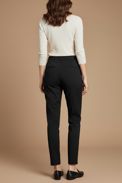 Pantalon Chino Noir Droit Élégant Femme - Gabardine - vue 2