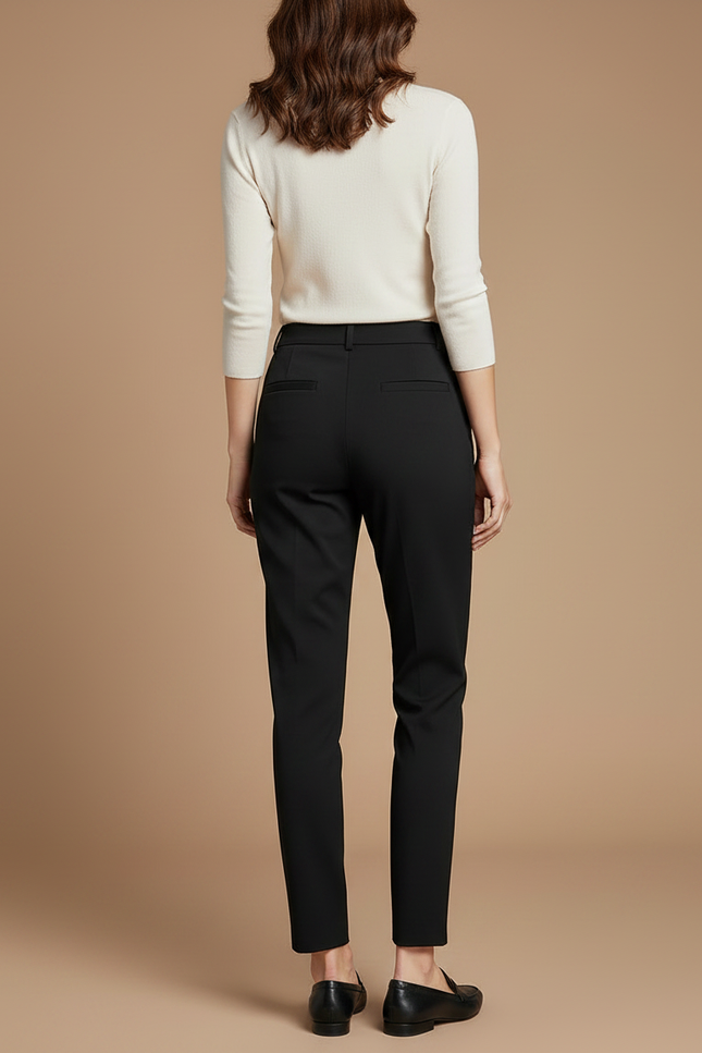 Pantalon Chino Noir Droit Élégant Femme - Gabardine - vue 2