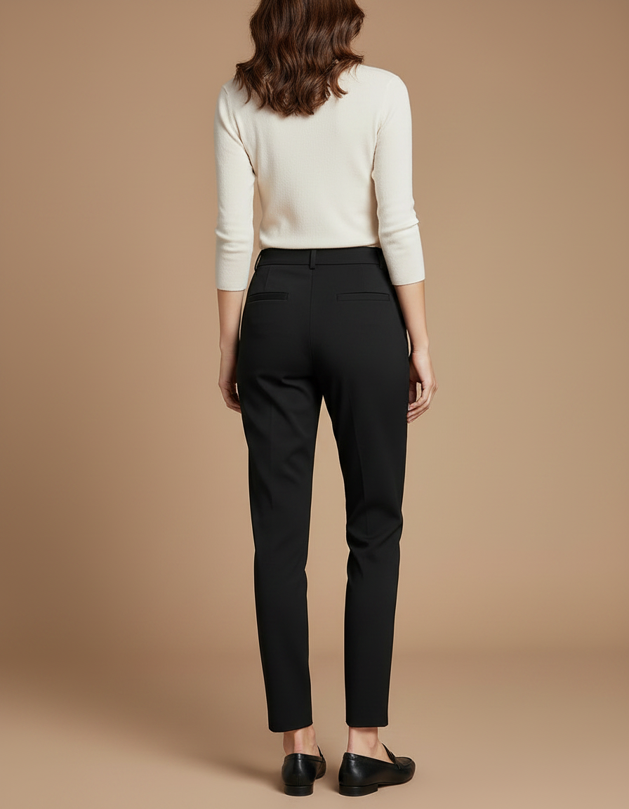 Pantalon Chino Noir Droit Élégant Femme - Gabardine - vue 2