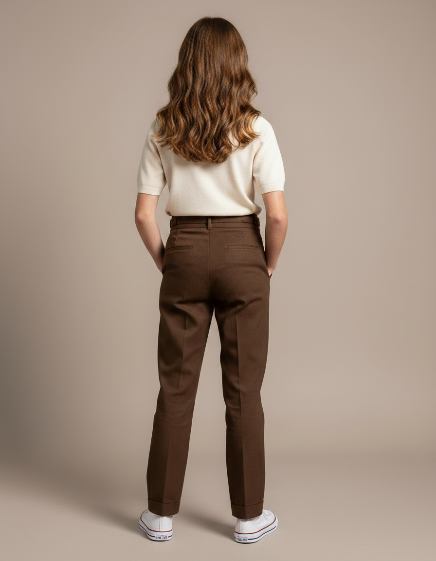 Pantalon Chino Marron Plissé Droit Élégant Femme - Gabardine - vue 2