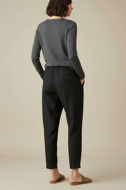 Pantalon Chino Noir Ample Fluide Élastique Décontracté - Coton - vue 2