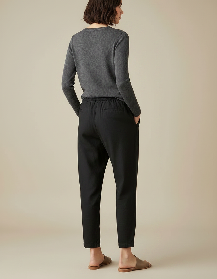 Pantalon Chino Noir Ample Fluide Élastique Décontracté - Coton - vue 2