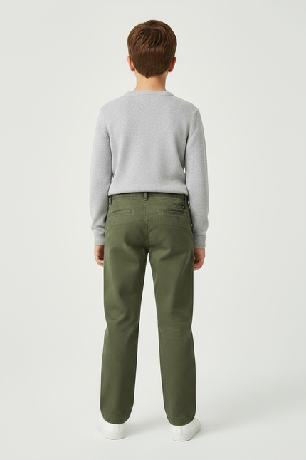 Pantalon Chino Vert Olive Coton Ample Garçon Décontracté - Kaki - vue 2