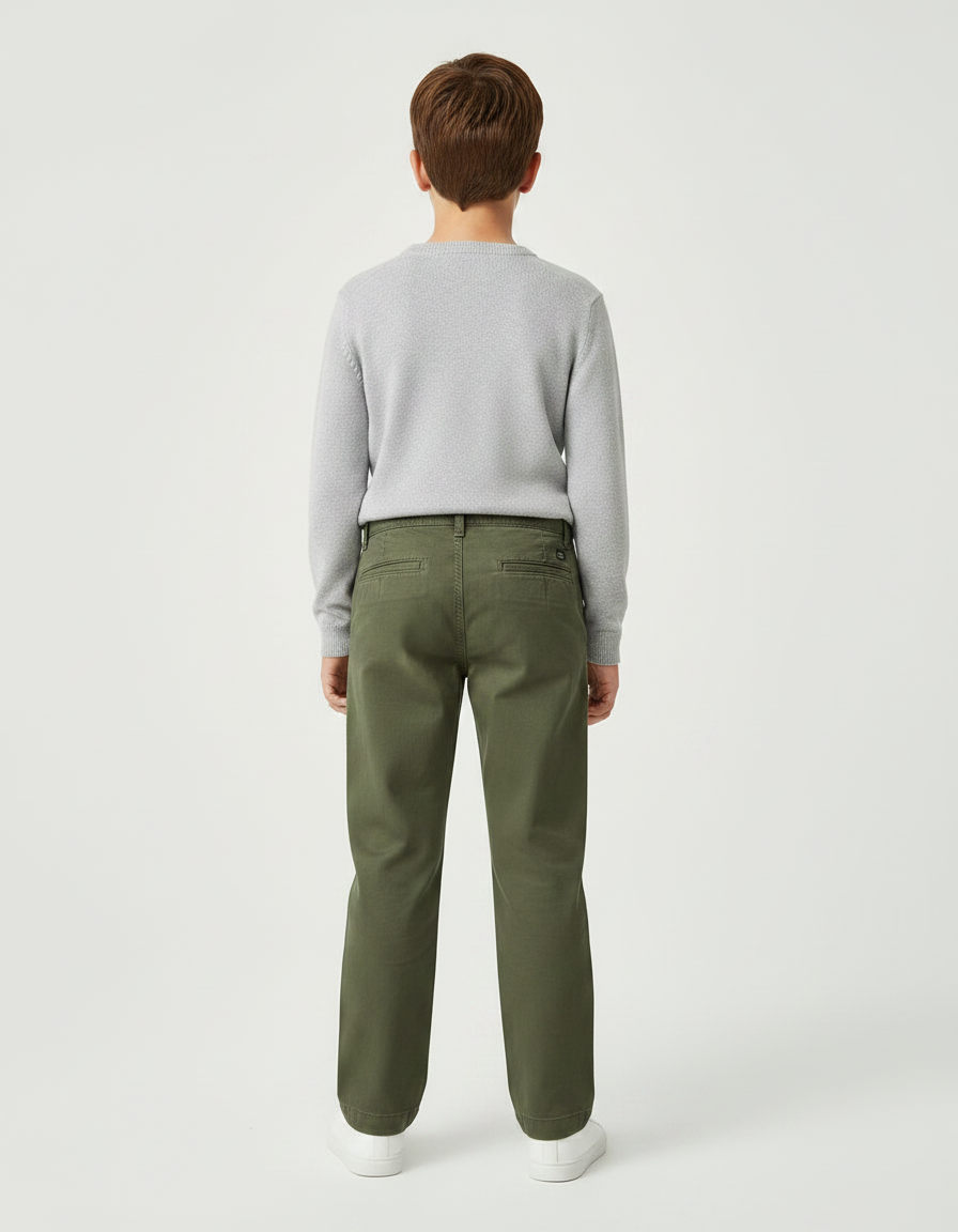 Pantalon Chino Vert Olive Coton Ample Garçon Décontracté - Kaki - vue 2