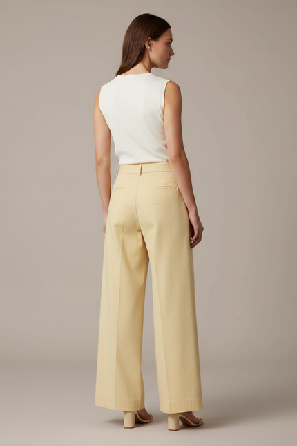 Pantalon Chino Jaune Plissé Large Élégant Femme - Gabardine - vue 2