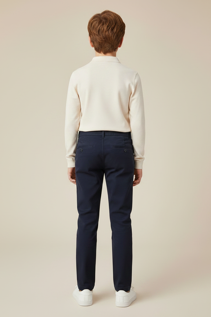 Pantalon Chino Bleu Marine Coton Coupe Droite Enfant - vue 2