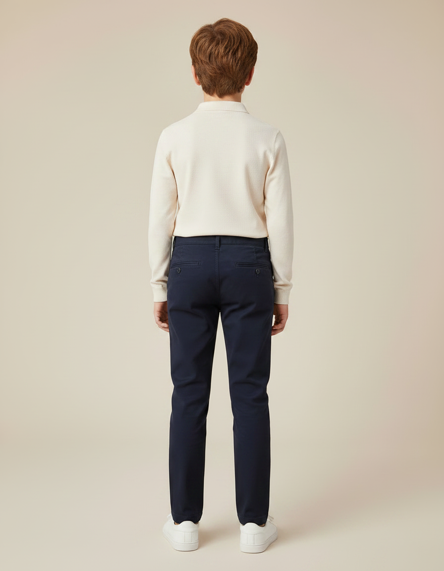 Pantalon Chino Bleu Marine Coton Coupe Droite Enfant - vue 2