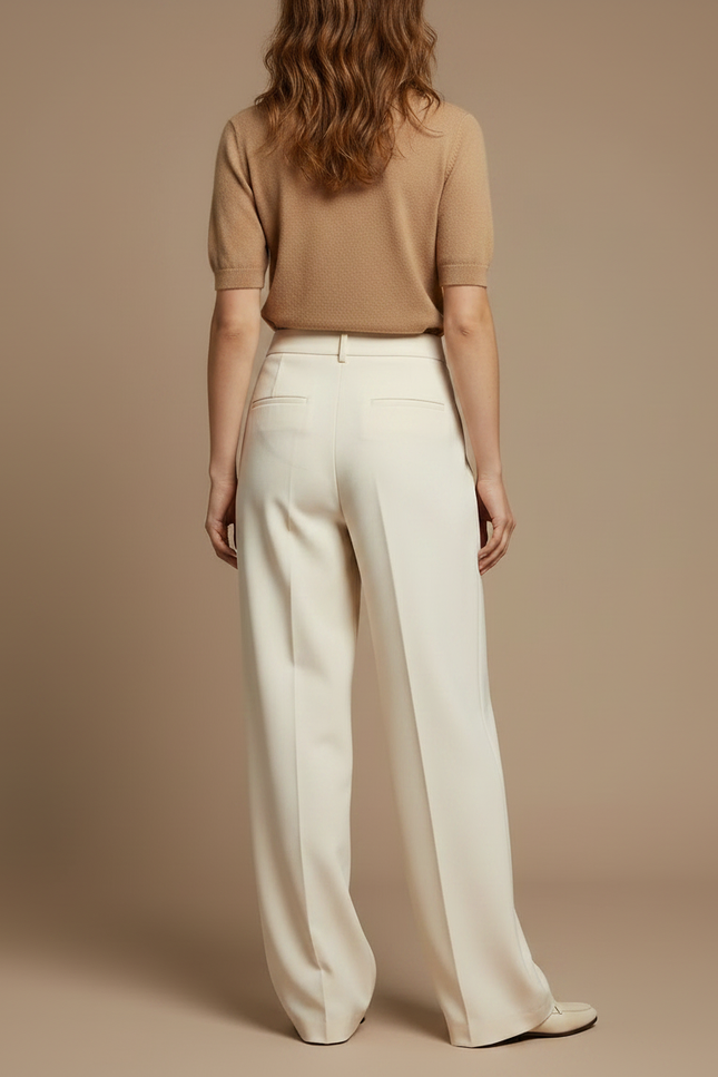 Pantalon Chino Crème Fluide Ample Élégant Femme - Beige Gabardine - vue 2