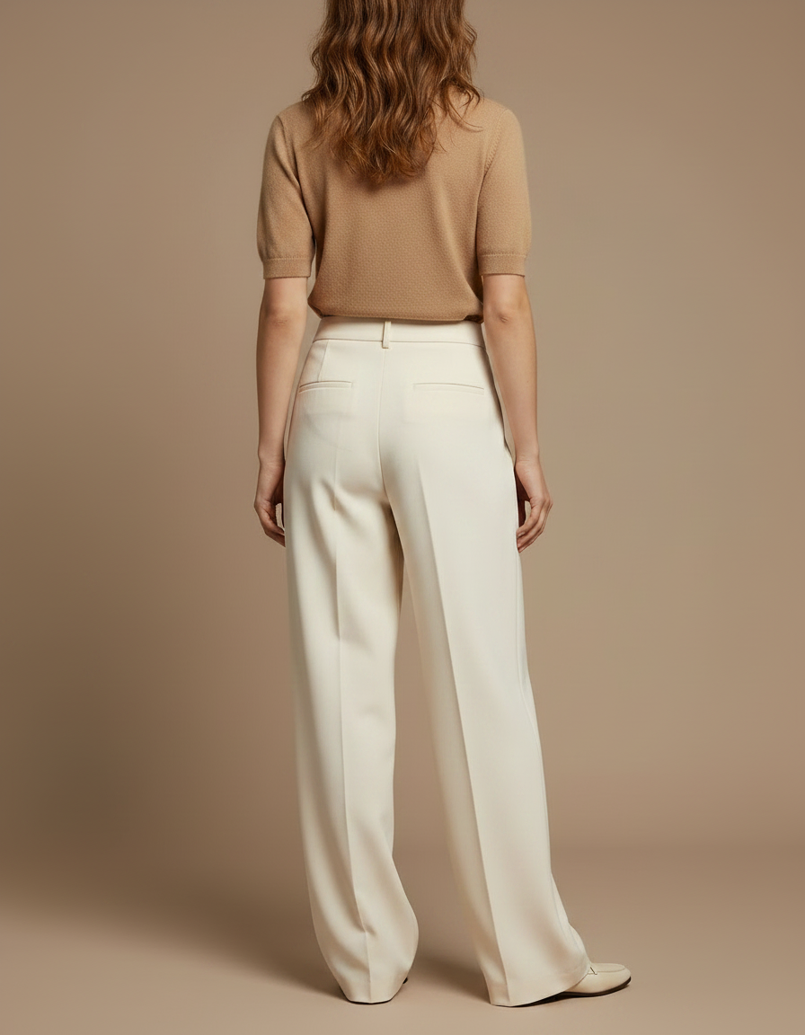 Pantalon Chino Crème Fluide Ample Élégant Femme - Beige Gabardine - vue 2