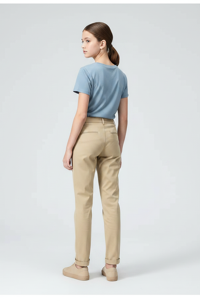 Pantalon Chino Beige Coton Droit Classique Fille - vue 2