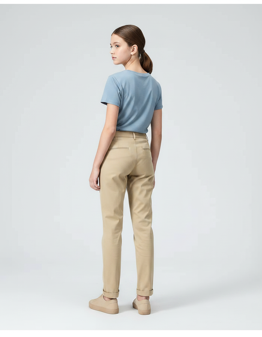 Pantalon Chino Beige Coton Droit Classique Fille - vue 2