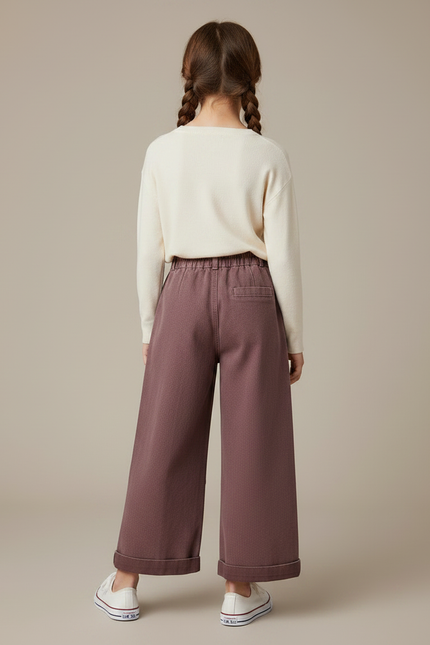 Pantalon Chino Ample Fille Coton Rouge Décontracté - Bordeaux - vue 2