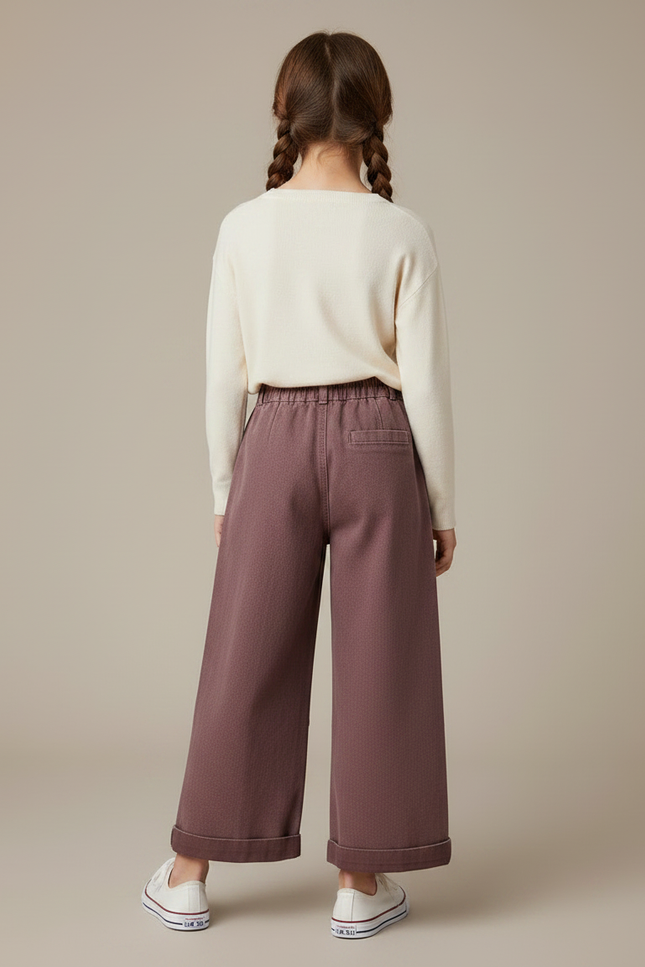 Pantalon Chino Ample Fille Coton Rouge Décontracté - Bordeaux - vue 2