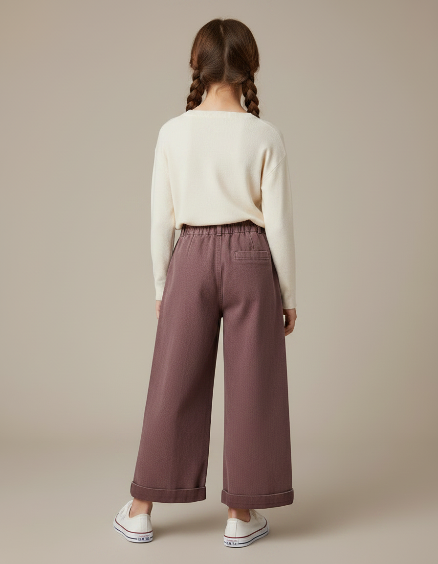 Pantalon Chino Ample Fille Coton Rouge Décontracté - Bordeaux - vue 2