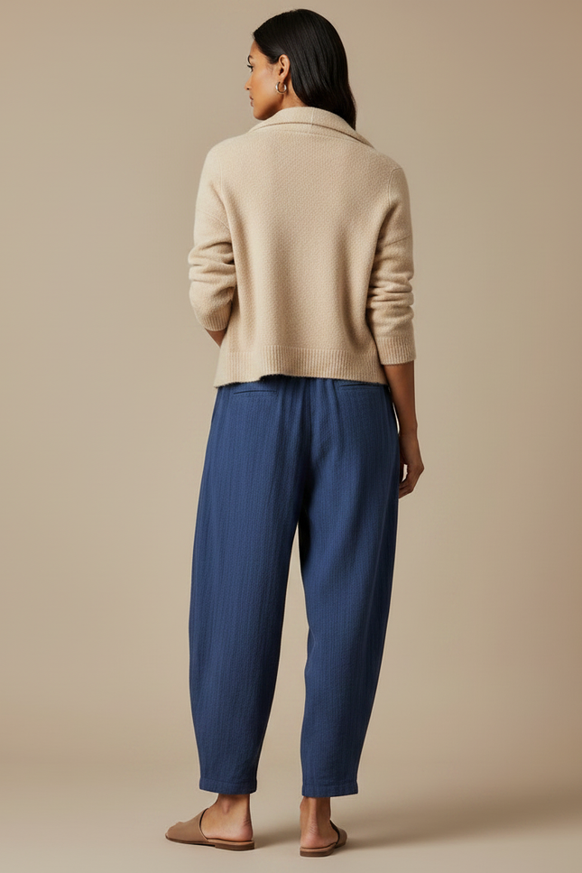Pantalon Chino Bleu Marine Ample Cordon Décontracté - Lin - vue 2