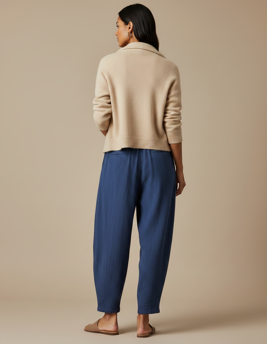Pantalon Chino Bleu Marine Ample Cordon Décontracté - Lin - vue 2