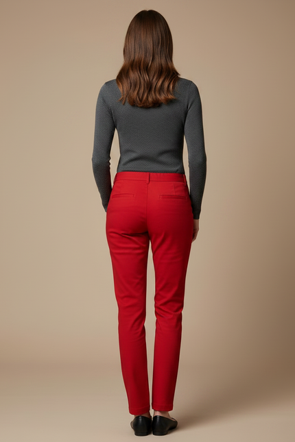 Pantalon Chino Rouge Élastique Slim Élégant Femme - Gabardine - vue 2
